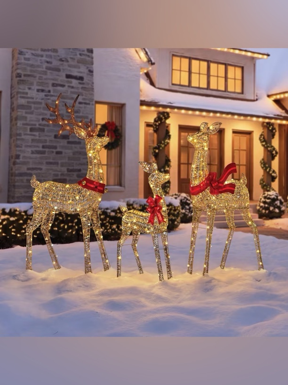 Pre-Lit Twisted Foil Deer Family, Set of 3